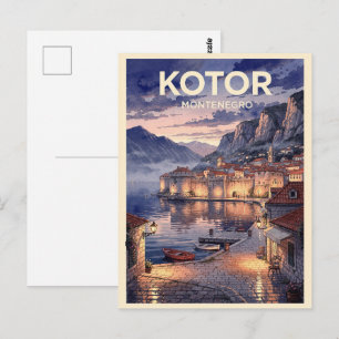 Kotor Montenegro Vintage Reise Postkarte