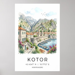 Kotor-Wandkunst Kalme Bucht Stadtansicht Druck Poster
