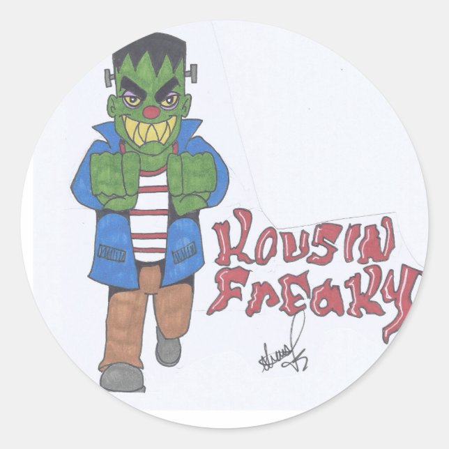 Kousin Freaky Monster Runder Aufkleber (Vorderseite)