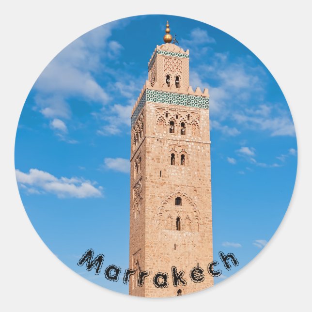 Koutoubia Moschee - Marrakesch, Marokko Runder Aufkleber (Vorderseite)