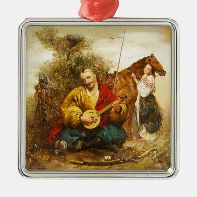 Kozak Kosake Mamai Weihnachtsverzierung Silbernes Ornament (Vorne)