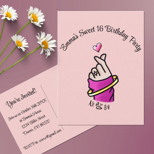 Kpop Pink Birthday Party Liebe Hand Sign Girls Postkarte