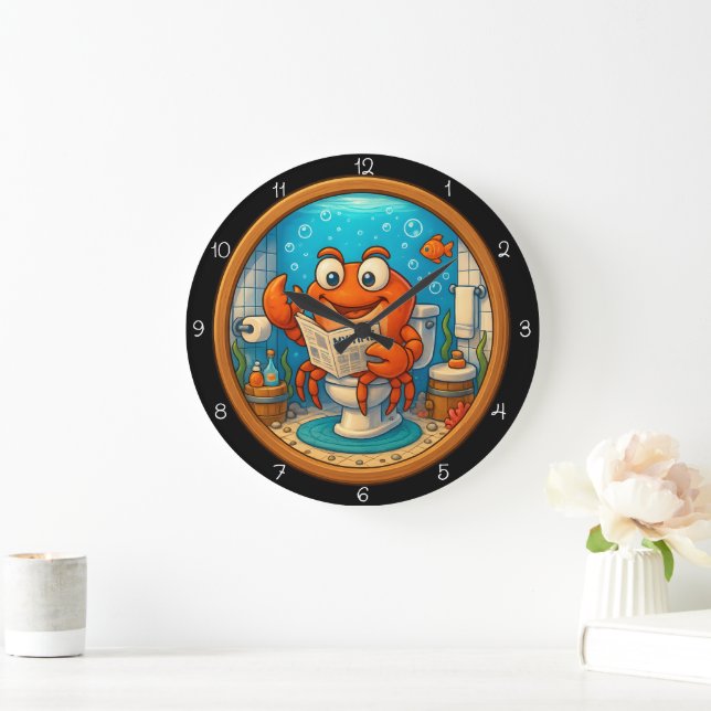 Krabbe auf Toilette lesen Funny Große Wanduhr (Zuhause)