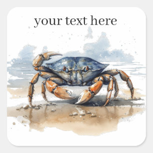 Krabbe, die am Strand läuft, individuell einstellb Quadratischer Aufkleber