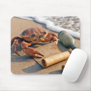 Krabbe liest eine Nachricht an einem Strand Mousepad