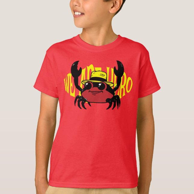 Krabbe mit Hut und Textkunst T-Shirt (Vorderseite)