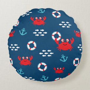 Krabbe mit Lifebuoy Rundes Kissen