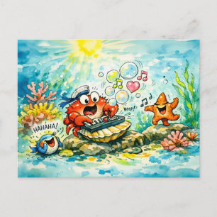 Krabbe spielt Keyboard Cartoon Postkarte