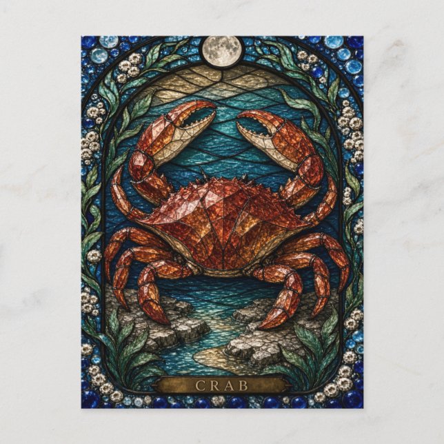 Krabbe, Tide Stone Buntglas Postkarte (Vorderseite)