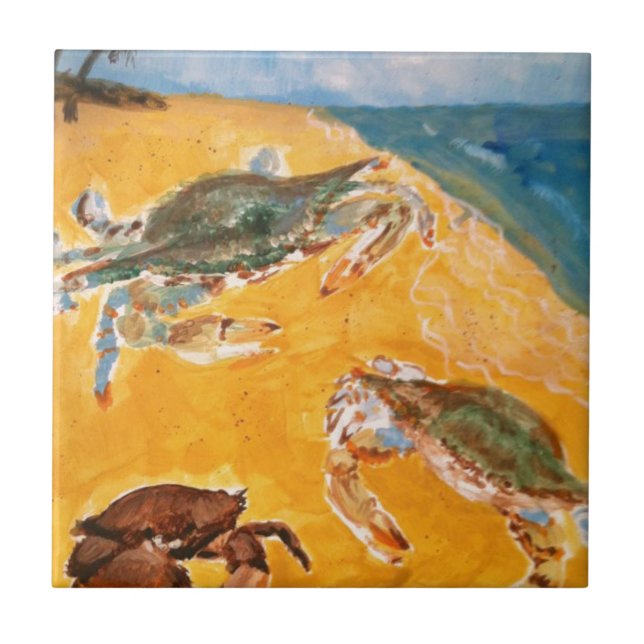 Krabben auf dem Strand Fliese (Vorderseite)