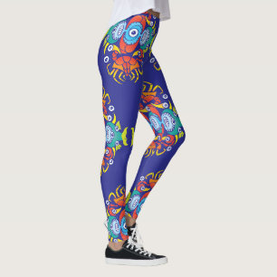 Krabben, Fische und Tintenfische für ein Sommermus Leggings