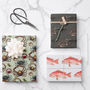 Krabben Hummer Schnapper Fisch Meerleben Geschenkpapier Set