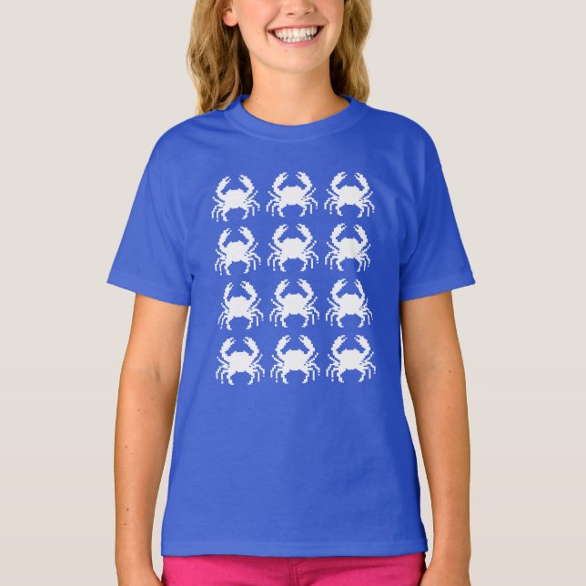 Krabben-Pixelmuster-Wiederholung T-Shirt (Vorderseite)
