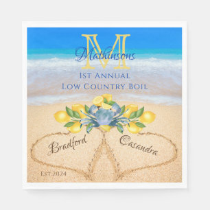 Krabben und Lemon Wedding Hearts in Sand Serviette