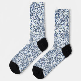 Krabben und Meeresalgen in Weiß und Marine Socken