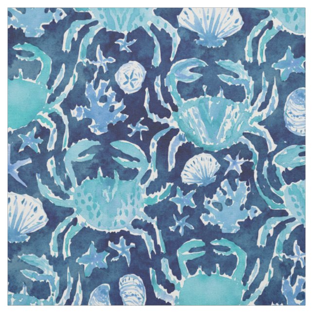 KRABBEN-VERBINDUNG Indigo-Blaupause Stoff (Muster)