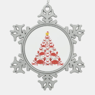 Krabben-Weihnachtsbaum-Santa-Hut-Weihnachtslichter Schneeflocken Zinn-Ornament