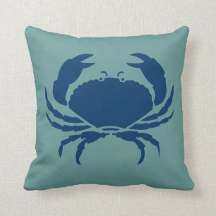 KRABBEN-WEISS auf dunklem aquamarinem blauem Kissen