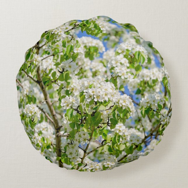 Krabbenapfelblüte Rundes Kissen (Rückseite)
