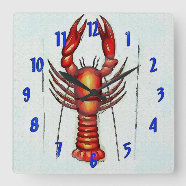 Krabbenzeit, Krebse, Hummer Quadratische Wanduhr (Vorderseite)