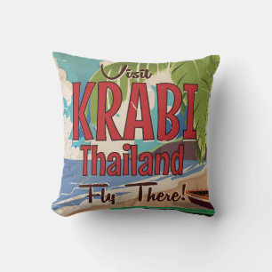 Krabi Beach Thailand Vintage Reiseplakat Kissen