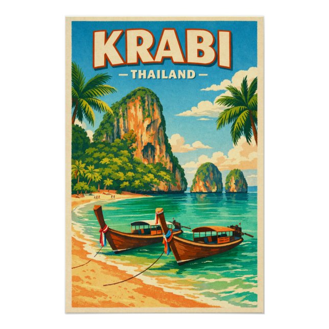 Krabi, Thailand retro travel Poster (Vorderseite)