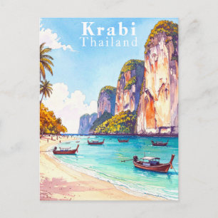 Krabi Thailand Vintag Cliffs and Longtail Boote Postkarte
