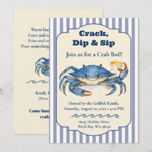 Krack Dip Sip Blue Crab Boil Party-Einladung