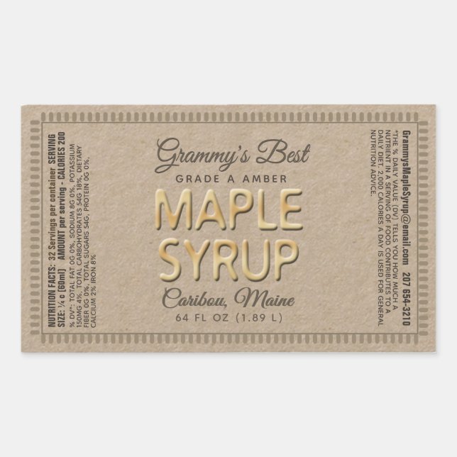 Kraft-Ahornsirup-Rectangle mit Nutrition Fakten Rechteckiger Aufkleber (Vorderseite)