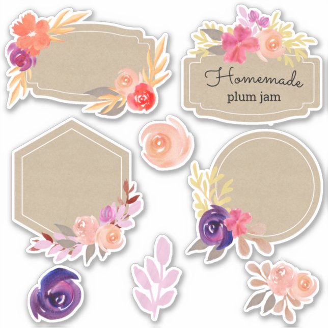 kraft automne floral violet et pêche étiquettes (Devant)