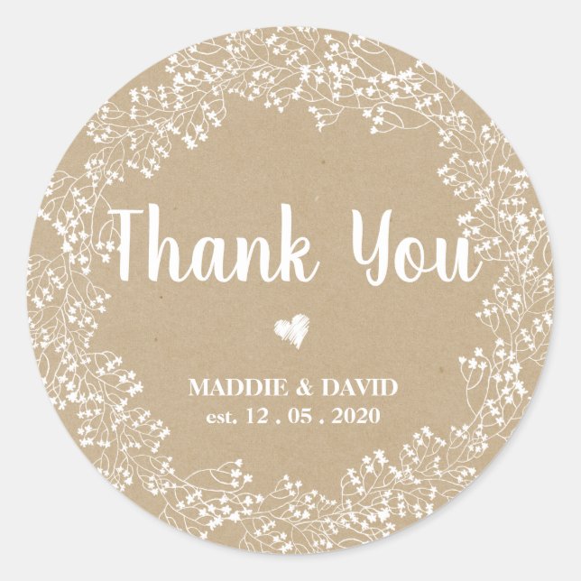 Kraft Babys Breath Wedding Danke Custom Runder Aufkleber (Vorderseite)