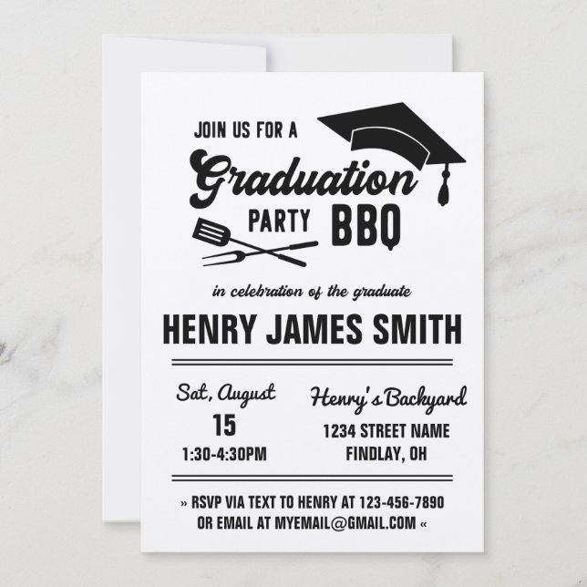 Kraft Black Modern BBQ Graduation Party Invitation (Devant)