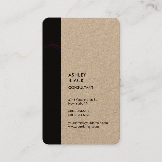 Kraft Black Stripe Minimalistisch Moderne Stil Ein Visitenkarte (Vorderseite)