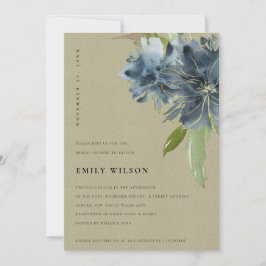 KRAFT BLAUE GREEN GOLD FLORAL BRAUTPARTY INVIP DANKESKARTE