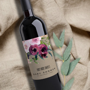 KRAFT BLUSH BURGUNDY FLORAL BUNCH BABY SHOWY WEINETIKETT