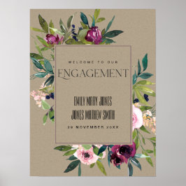 KRAFT BLUSH BURGUNDY FLORAL VERLOBUNG WILLKOMMEN POSTER
