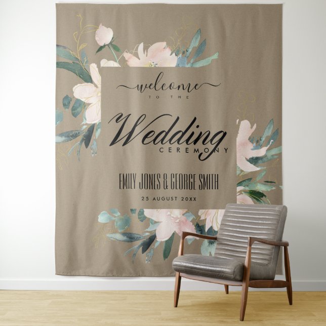 KRAFT BLUSH GOLD FLORAL WATERCOLOR BEGRÜSSEN WANDTEPPICH (Beispiel)