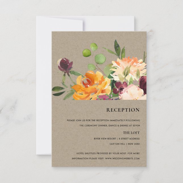 KRAFT BLUSH YELLOW ORANGE FLORAL BUNCH EMPFANG RSVP KARTE (Vorderseite)