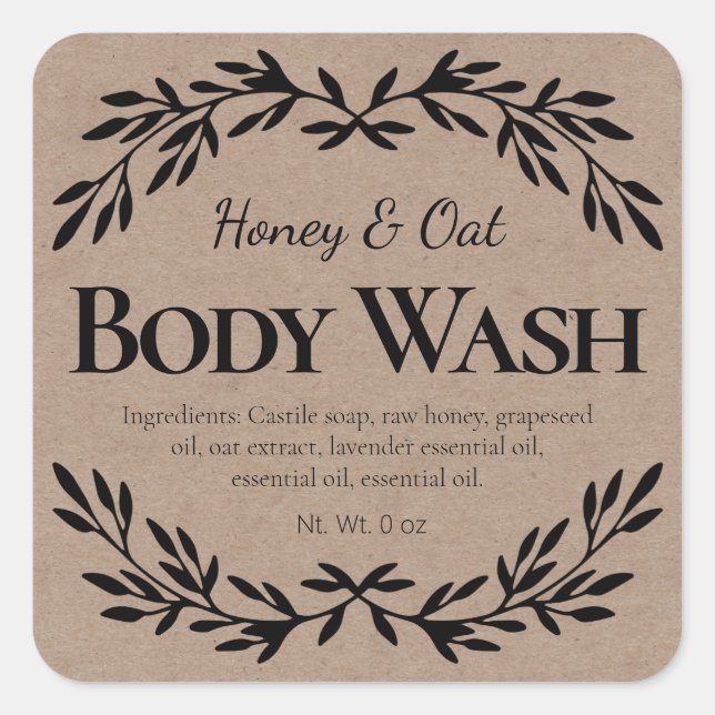 Kraft Body Wash Labels Quadratischer Aufkleber (Vorderseite)