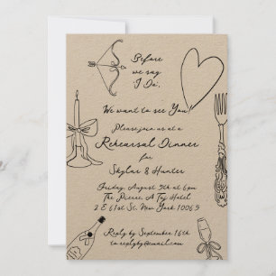 Kraft Boho Black Doodle Retro Probe Dinner Einladung