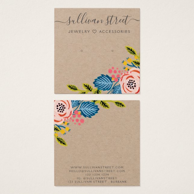 Kraft Boho Floral Ohrringe Schmuck Display Card (Vorne & Hinten)