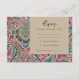 KRAFT BOHO TRIBAL IKAT PINK AQUAMARIN WEDD RSVP BEGLEITKARTE