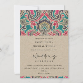 KRAFT BOHO TRIBAL IKAT PINK AQUAMARIN WEDDER INVIT DANKESKARTE