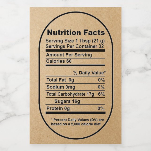 Kraft Bold Pint Honey Jar Nutrition Facts Label Lebensmitteletikett (Einzelnes Label)