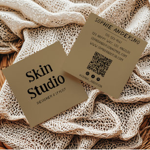 Kraft Braun Minimalist Skincare Spa Schönheit QR C Quadratische Visitenkarte