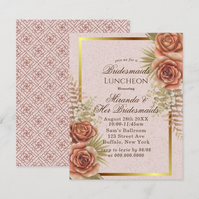 Kraft Brown Painted Floral Bridesmaids Luncheon Einladung (Vorne/Hinten)