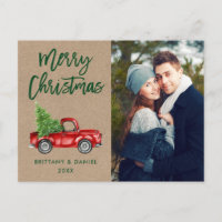 Kraft Brush Script Truck Couple Foto Weihnachten