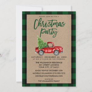 Kraft Brush Script Truck Kariertes Weihnachts-Part Einladung