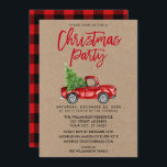 Kraft Brush Script Truck Kariertes Weihnachtsfest  Einladung<br><div class="desc">Kraft Brush Script Wasserfarbe Vintager roter LKW mit Weihnachtsbaum - Weihnachtsweihnachtsweih Party Einladung - Roter Karierter Rücken</div>