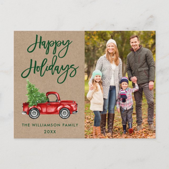 Kraft Brush Script Vintag LKW Foto Holidays Postkarte (Vorderseite)